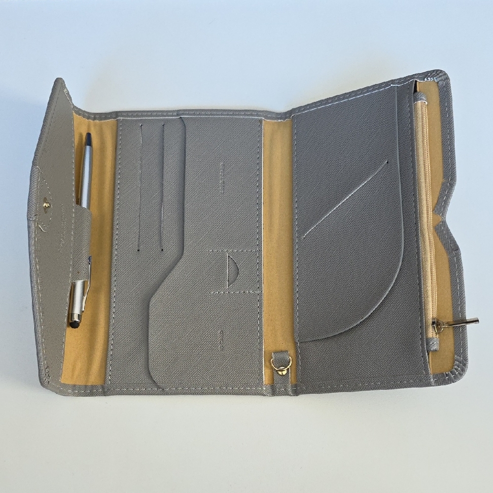 Travel Wallet - Grey Leather Wallet - RFID Blocking - NWOT